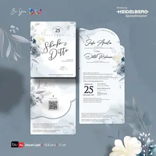 Contoh undangan pernikahan cetak lipat BU-04, tema bunga biru muda dan putih